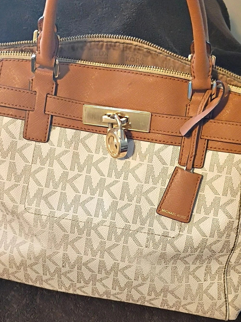 Michael Kors Hamilton Signature Satchel Brown & Cream